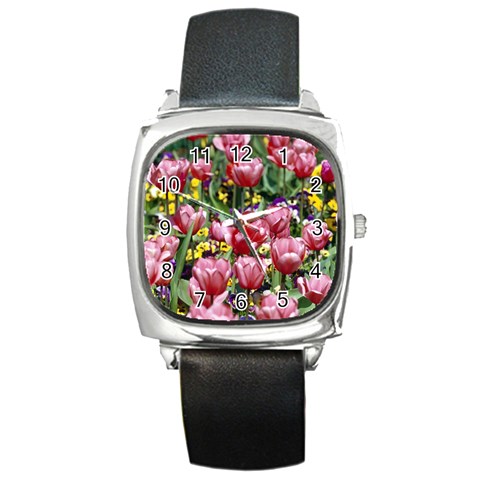 flowers Square Metal Watch from ArtsNow.com Front
