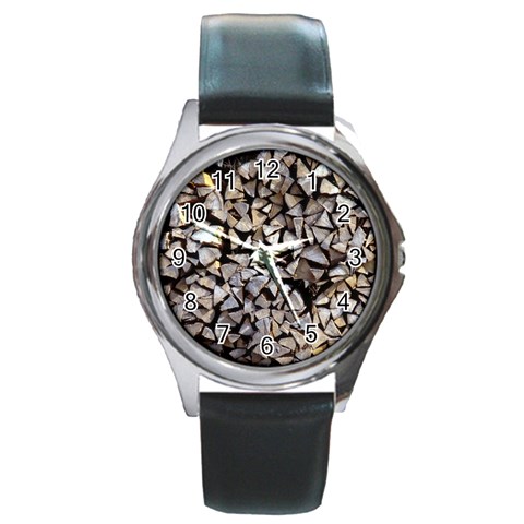wood Round Metal Watch from ArtsNow.com Front