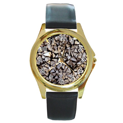 wood Round Gold Metal Watch from ArtsNow.com Front