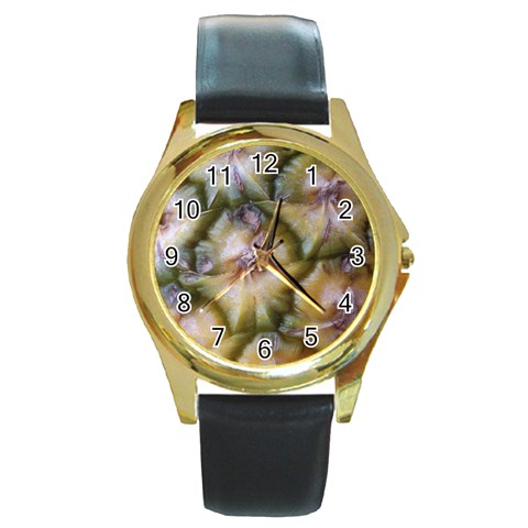 pineapple Round Gold Metal Watch from ArtsNow.com Front