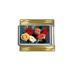 flowers-02 Gold Trim Italian Charm (9mm)