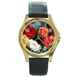 flowers-02 Round Gold Metal Watch