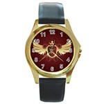 vector-winged-shield-13-by-dragonart Round Gold Metal Watch