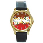 vector-spring-flower-card-02-by-dragonart Round Gold Metal Watch
