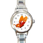 Orange Flame Butterfly Round Italian Charm Watch