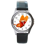 Orange Flame Butterfly Round Metal Watch