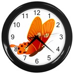 Orange Flame Butterfly Wall Clock (Black)