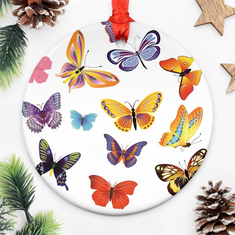 Bright Butterflies 2 Round Ornament (Two Sides) from ArtsNow.com Front