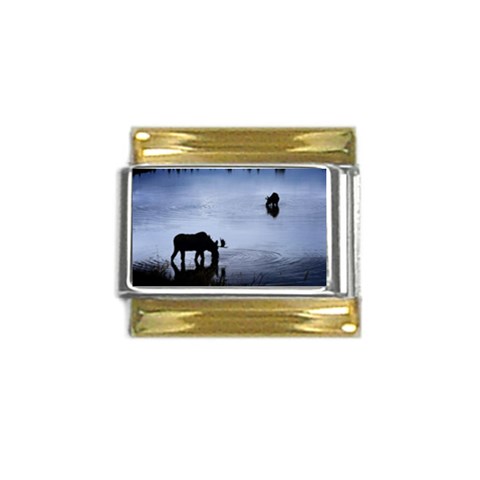 Moose in Peaceful Waters Gold Trim Italian Charm (9mm) from ArtsNow.com Front
