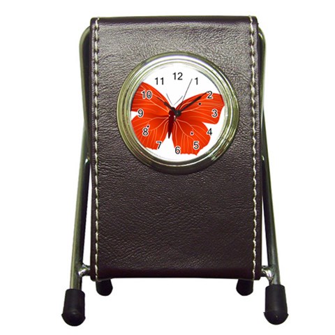 Red Butterfly Pen Holder Desk Clock from ArtsNow.com Front