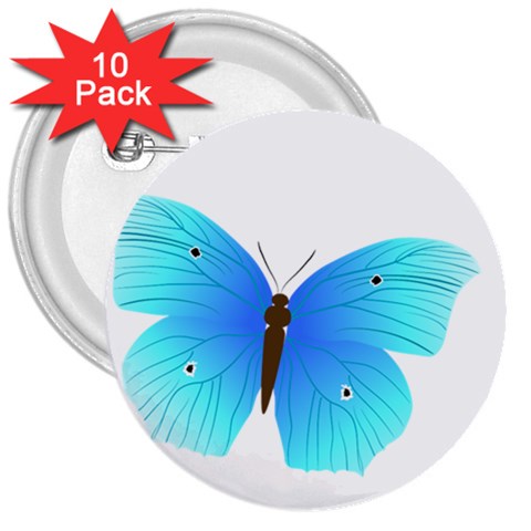 Blue Butterfly 3  Button (10 pack) from ArtsNow.com Front