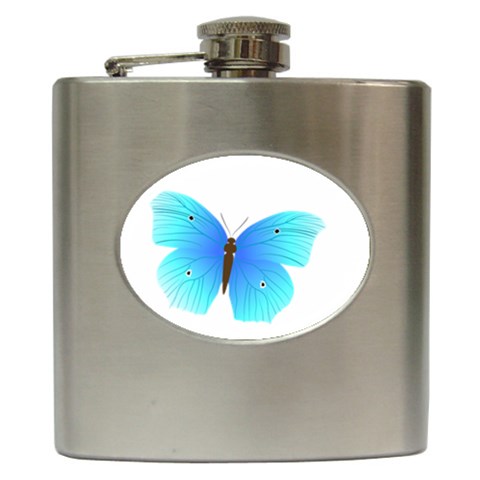 Blue Butterfly Hip Flask (6 oz) from ArtsNow.com Front