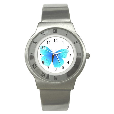Blue Butterfly Stainless Steel Watch from ArtsNow.com Front