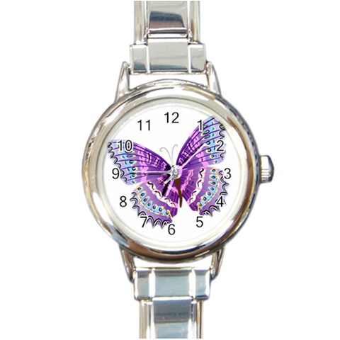 Purple Butterfly Round Italian Charm Watch from ArtsNow.com Front