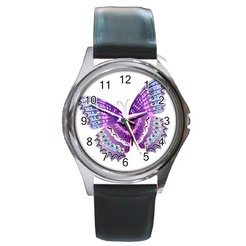 Purple Butterfly Round Metal Watch from ArtsNow.com Front