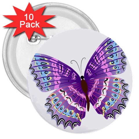 Purple Butterfly 3  Button (10 pack) from ArtsNow.com Front