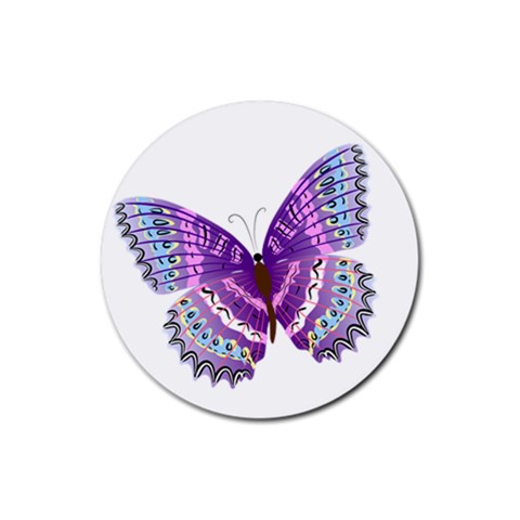 Purple Butterfly Rubber Round Coaster (4 pack) from ArtsNow.com Front