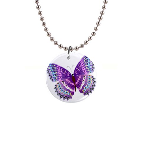 Purple Butterfly 1  Button Necklace from ArtsNow.com Front