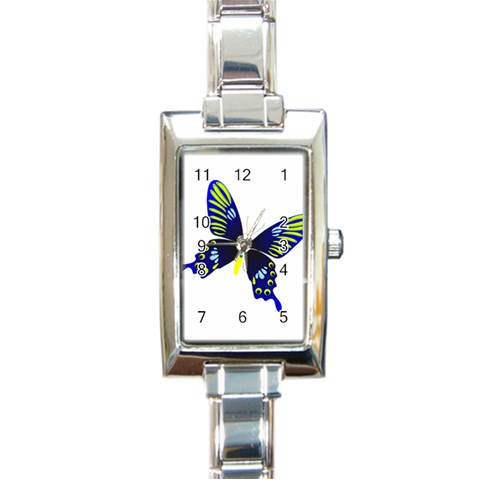 Blue Yellow Butterfly Rectangular Italian Charm Watch from ArtsNow.com Front