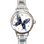 Blue Yellow Butterfly Round Italian Charm Watch
