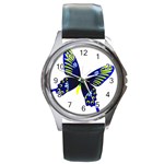 Blue Yellow Butterfly Round Metal Watch