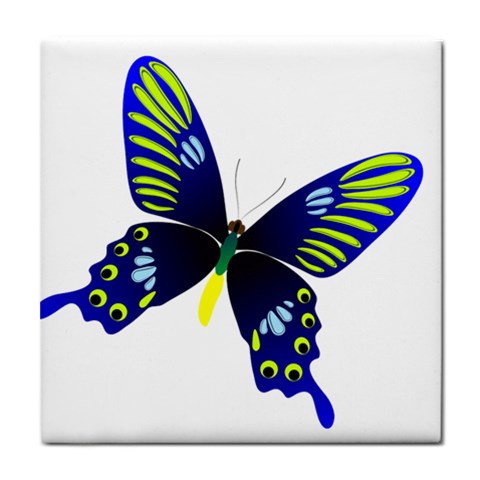 Blue Yellow Butterfly Tile Coaster from ArtsNow.com Front