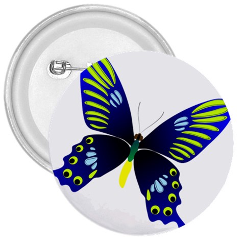 Blue Yellow Butterfly 3  Button from ArtsNow.com Front