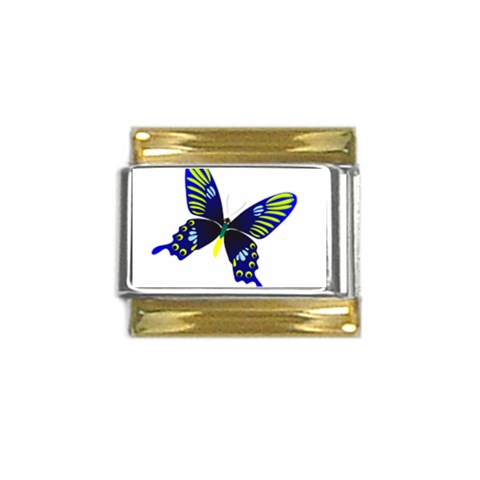 Blue Yellow Butterfly Gold Trim Italian Charm (9mm) from ArtsNow.com Front