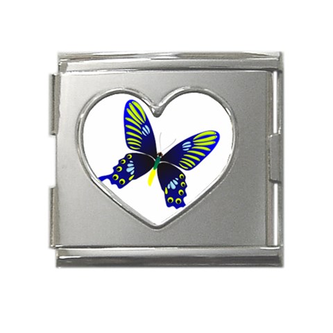 Blue Yellow Butterfly Mega Link Heart Italian Charm (18mm) from ArtsNow.com Front
