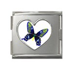 Blue Yellow Butterfly Mega Link Heart Italian Charm (18mm)