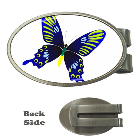 Blue Yellow Butterfly Money Clip (Oval) from ArtsNow.com Front