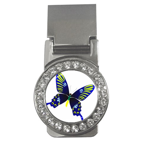 Blue Yellow Butterfly Money Clip (CZ) from ArtsNow.com Front
