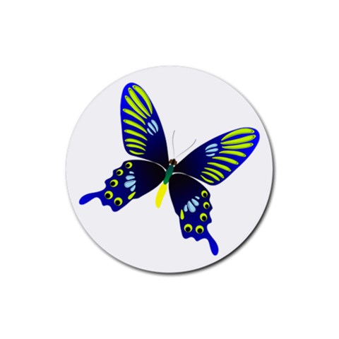 Blue Yellow Butterfly Rubber Round Coaster (4 pack) from ArtsNow.com Front