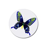 Blue Yellow Butterfly Rubber Round Coaster (4 pack)