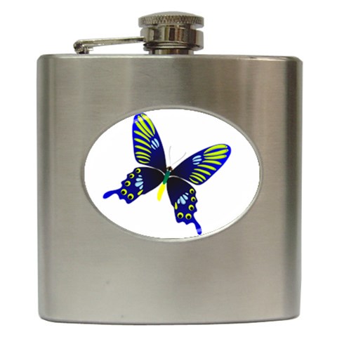 Blue Yellow Butterfly Hip Flask (6 oz) from ArtsNow.com Front