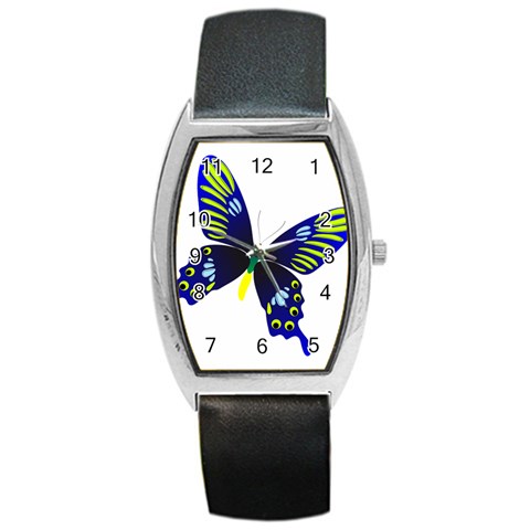 Blue Yellow Butterfly Barrel Style Metal Watch from ArtsNow.com Front