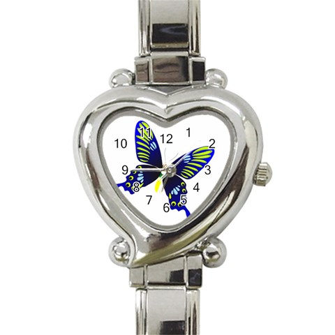 Blue Yellow Butterfly Heart Italian Charm Watch from ArtsNow.com Front