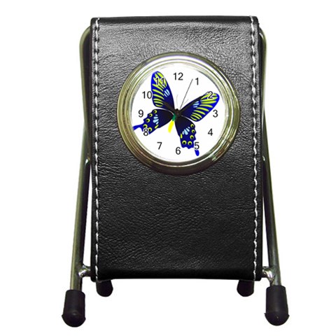 Blue Yellow Butterfly Pen Holder Desk Clock from ArtsNow.com Front