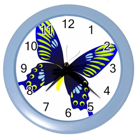Blue Yellow Butterfly Color Wall Clock from ArtsNow.com Front