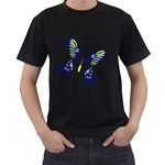 Blue Yellow Butterfly Black T-Shirt