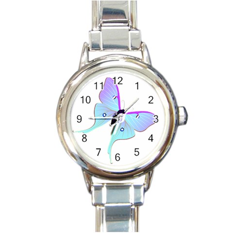 Blue and Purple Butterfly Round Italian Charm Watch from ArtsNow.com Front