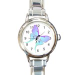 Blue and Purple Butterfly Round Italian Charm Watch