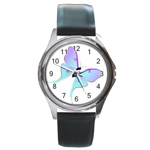 Blue and Purple Butterfly Round Metal Watch from ArtsNow.com Front