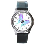 Blue and Purple Butterfly Round Metal Watch
