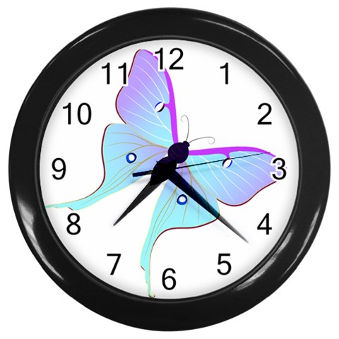 Blue and Purple Butterfly Wall Clock (Black) from ArtsNow.com Front