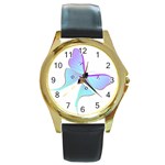 Blue and Purple Butterfly Round Gold Metal Watch