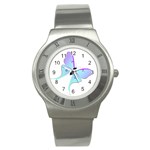 Blue and Purple Butterfly Stainless Steel Watch