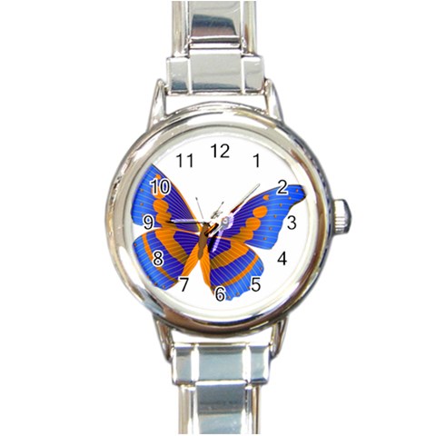 Blue & Orange Butterfly Round Italian Charm Watch from ArtsNow.com Front