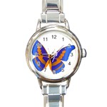 Blue & Orange Butterfly Round Italian Charm Watch