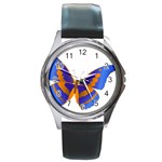 Blue & Orange Butterfly Round Metal Watch